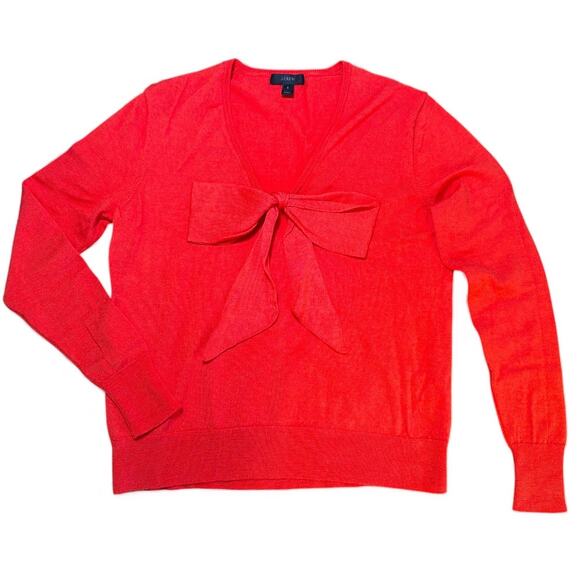 J. Crew 100% Merino Wool V-Neck Sweater Bow Lightweight S Orange Travel Preppy - Picture 1 of 8